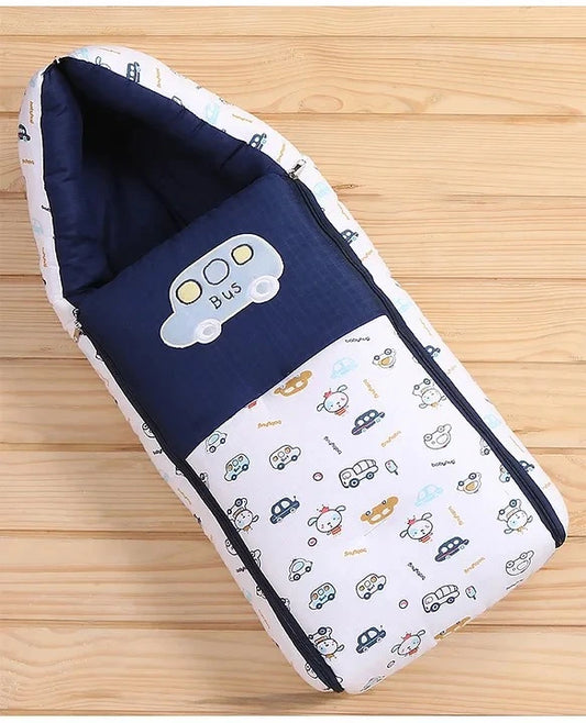 blue bus print baby sleeping bag