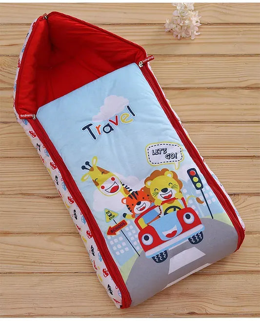 travel theme red baby sleeping bag